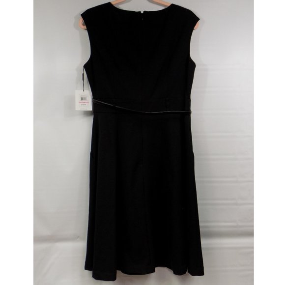 Calvin Klein Sleeveless Zip Back Belted Dress Black/Tan/White Size 10 NWT - Picture 5 of 13